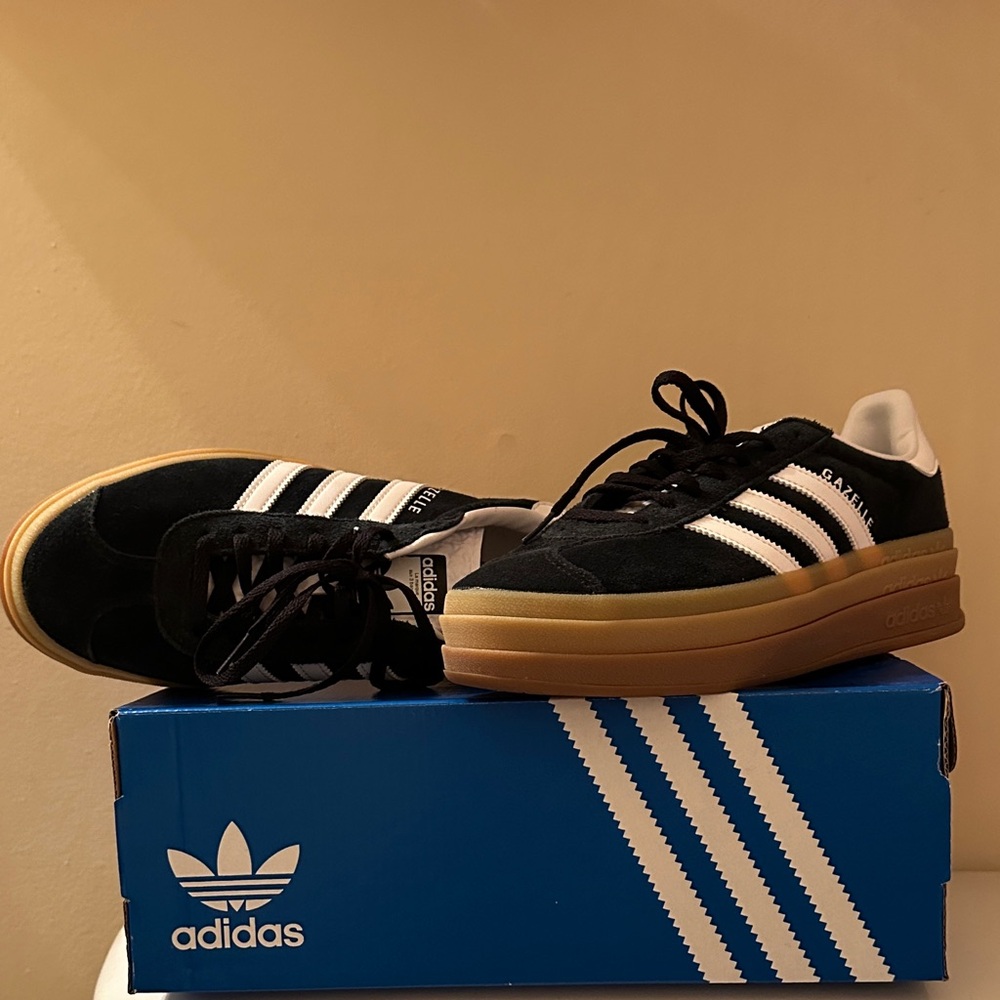 Adidas Black and White Shoes with Tan Sole
